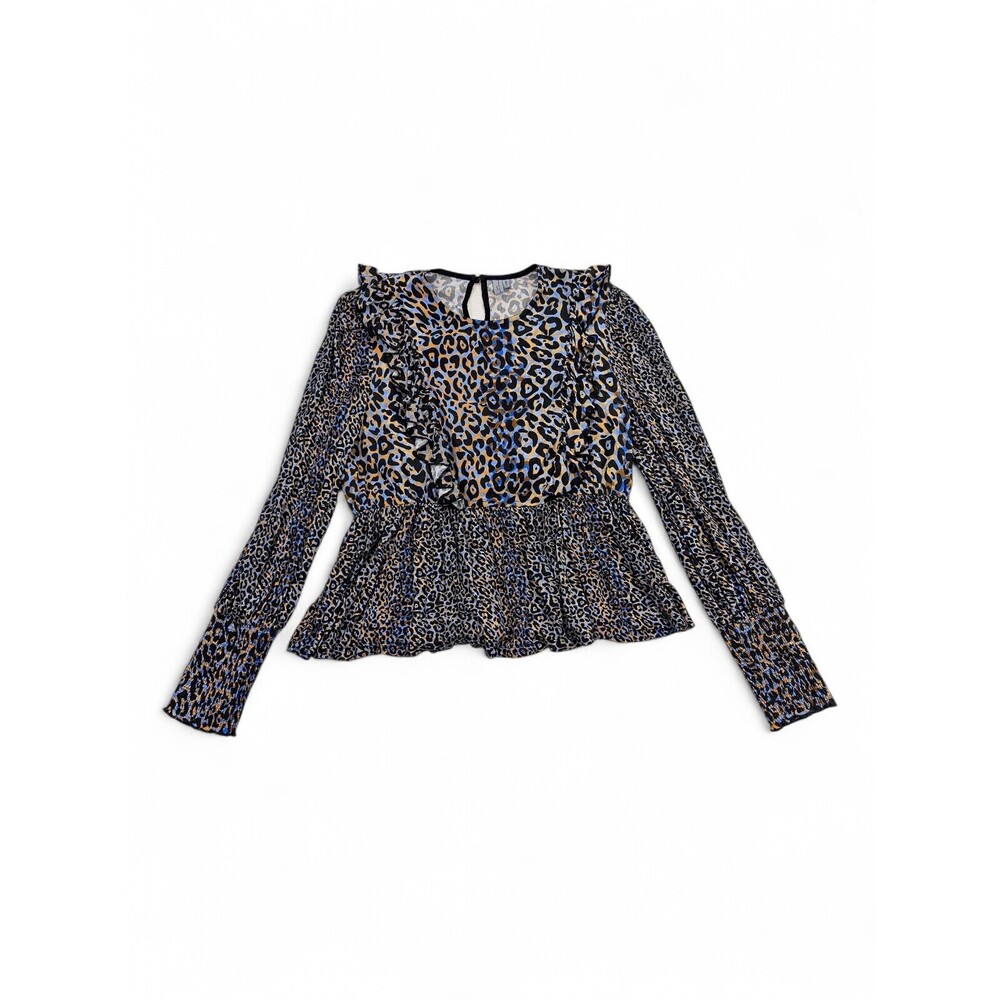 Blank London Leopard Ruffle Peplum Long‎ Sleeve Blouse M